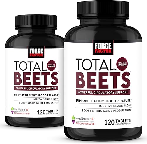 Force Factor Total Beets Suplemento de óxido nítrico con polvo de raíz de remolacha, nitratos, extracto de semilla de uva para circulación,