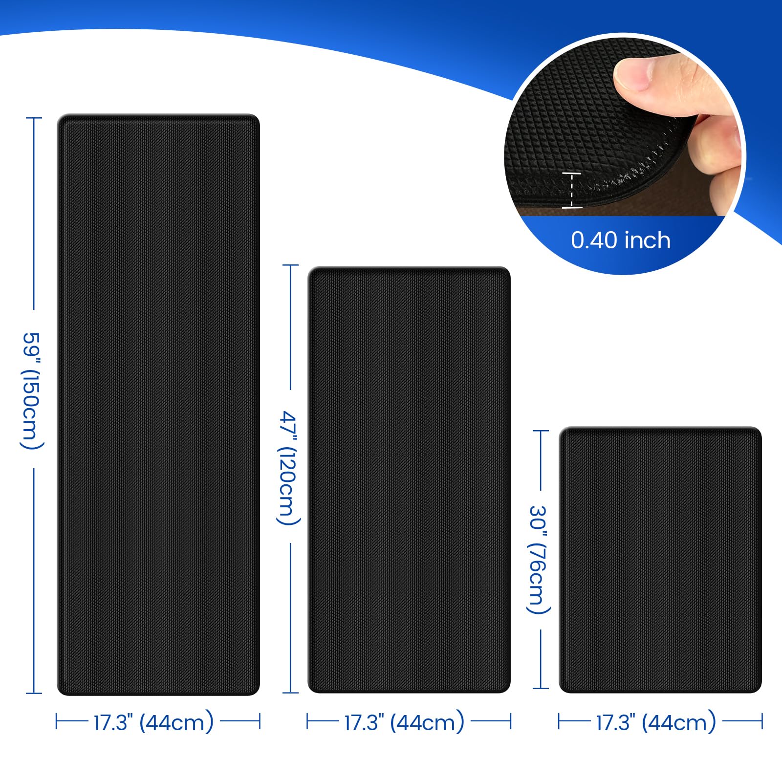 KitchenClouds Kitchen Mats for Floor,3PCS Kitchen Rugs,Non Slip Anti Fatigue Mats for Floor,Waterproof Kitchen Sink Mat,Cushioned Standing and Comfort Mats for Office,Black