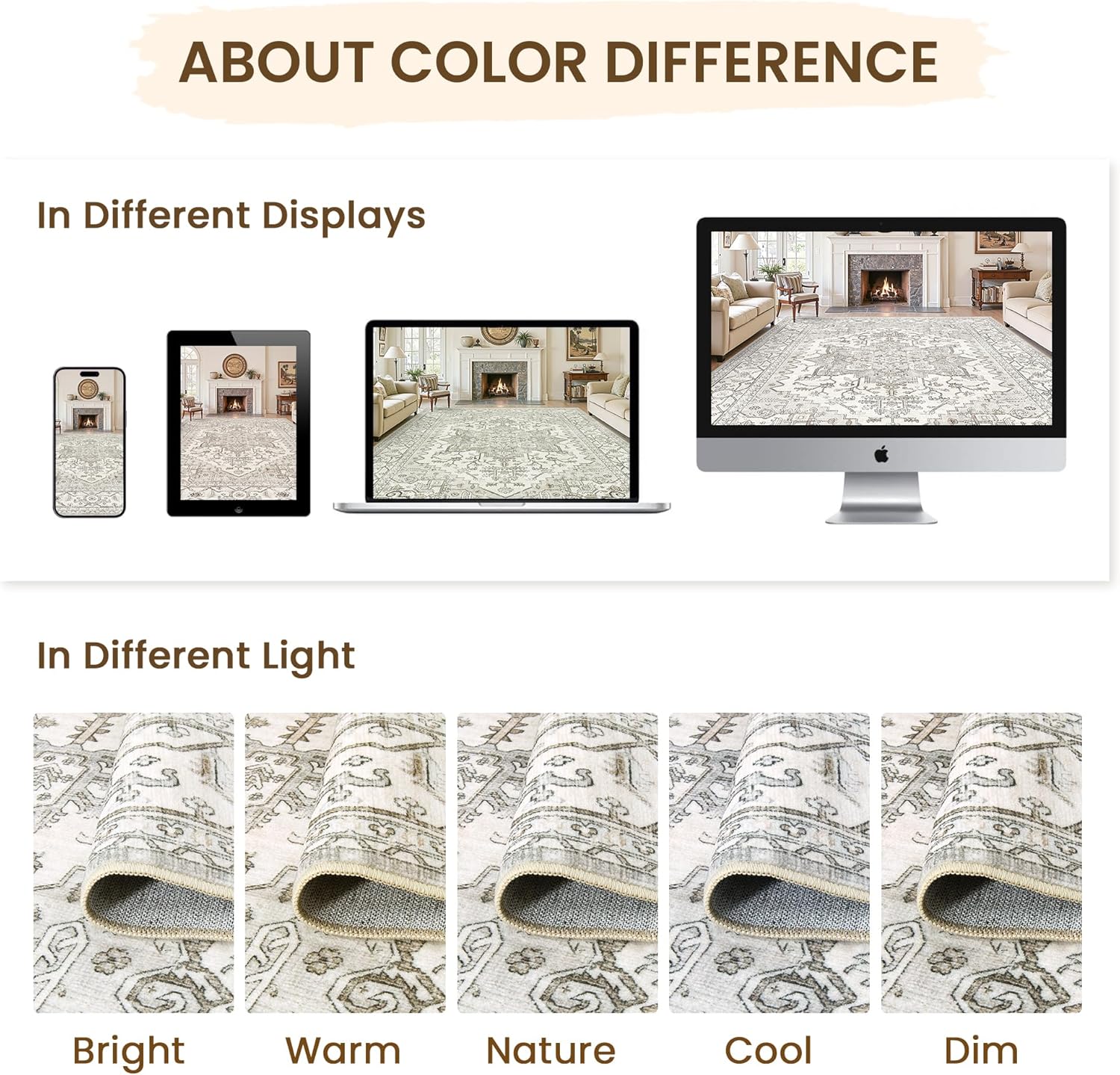 8x10 Area Rugs for Living Room, Stain Resistant Neutral Washable Rugs for Dining Room, Vintage Non-Slip Thin Large Size Beige Area Rug, Printed Vintage Home Decor Rug（Beige）