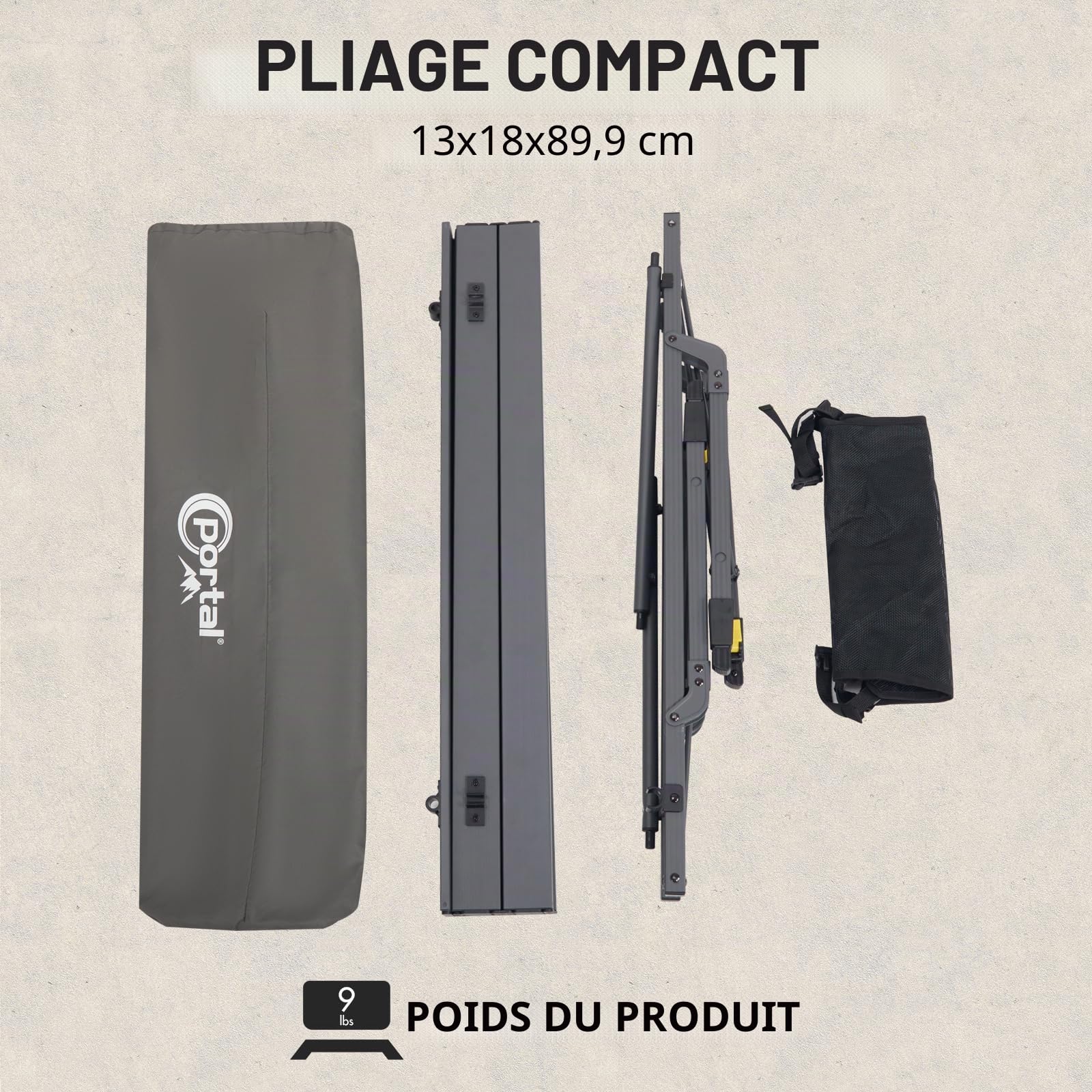 Portal Table de camping pliante réglable en aluminium 90 x 53 cm pour 4 personnes