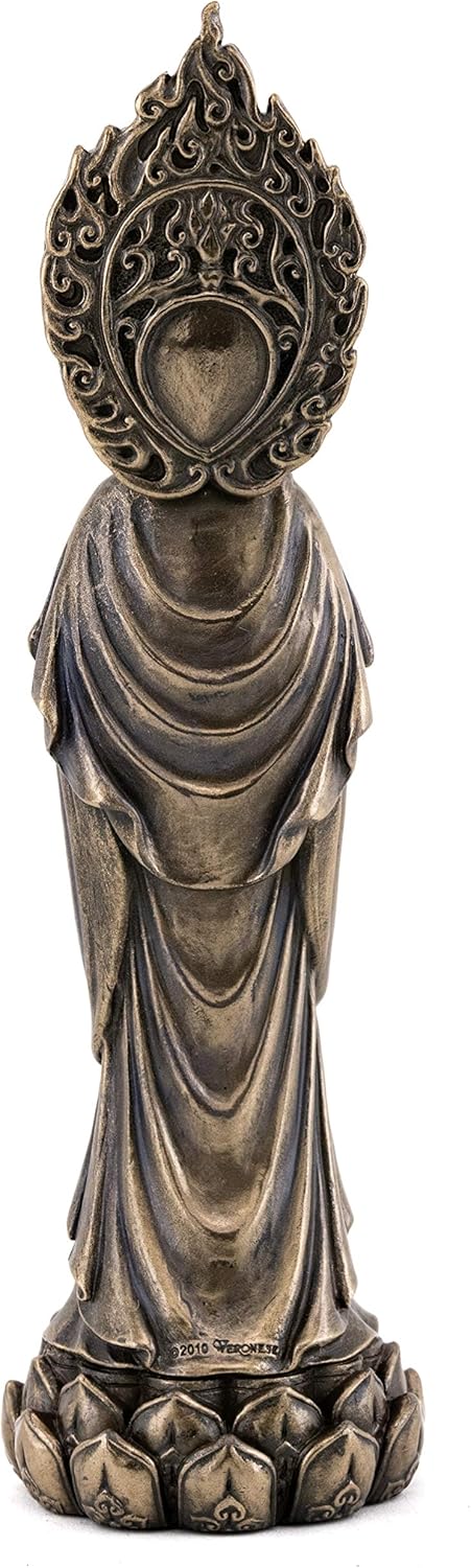 Top Collection Meditating Guan Yin Statue Standing on Lotus Pedestal- Kwan Yin Goddess of Mercy and Compassion Sculpture in Premium Cold Cast Bronze - 7.25-Inch Collectible Avalokiteshvara Figurine