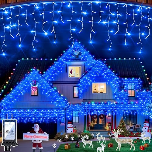 Miniatura 12 de 1332 LED Luces de Cadena de Navidad de 132 pies para Exteriores, 12 Modos Luces de Cortina Regulables con 296 Gotas, Luces de Hadas Impermeables con