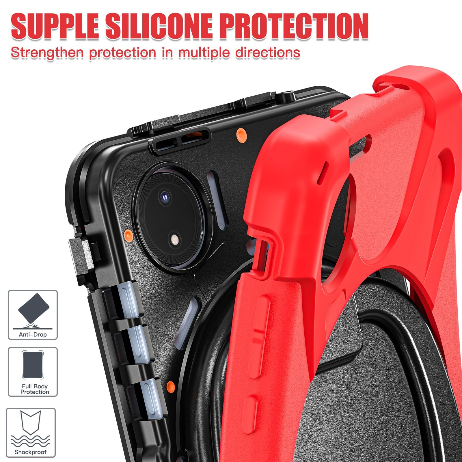 Pełne etui ochronne Obudowa kompatybilna z tabletem Xiaomi Redmi Pad SE 8,7 cala 2024, wytrzymała obudowa odporna na wstrząsy, solidna obudowa z obrotową podpórką 360 stopni, pasek na rękę/ramię kompa