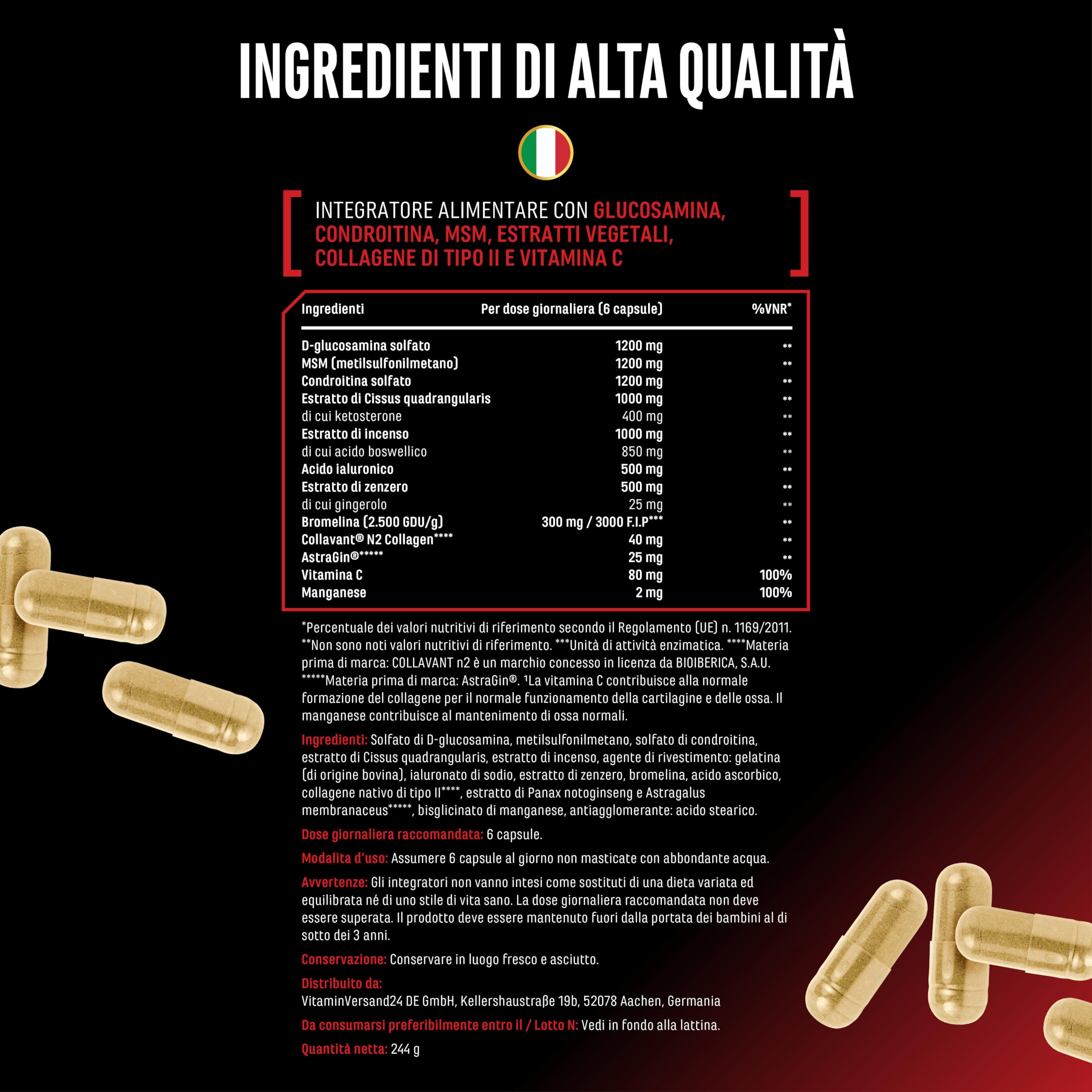 Bone Force - Complesso Articolare Premium con Collavant® N2 (Collagene di Tipo II), AstraGin®, Glucosamina, MSM, Condroitina, Cissus e Acido Ialuronico - 180 Capsule Ultra