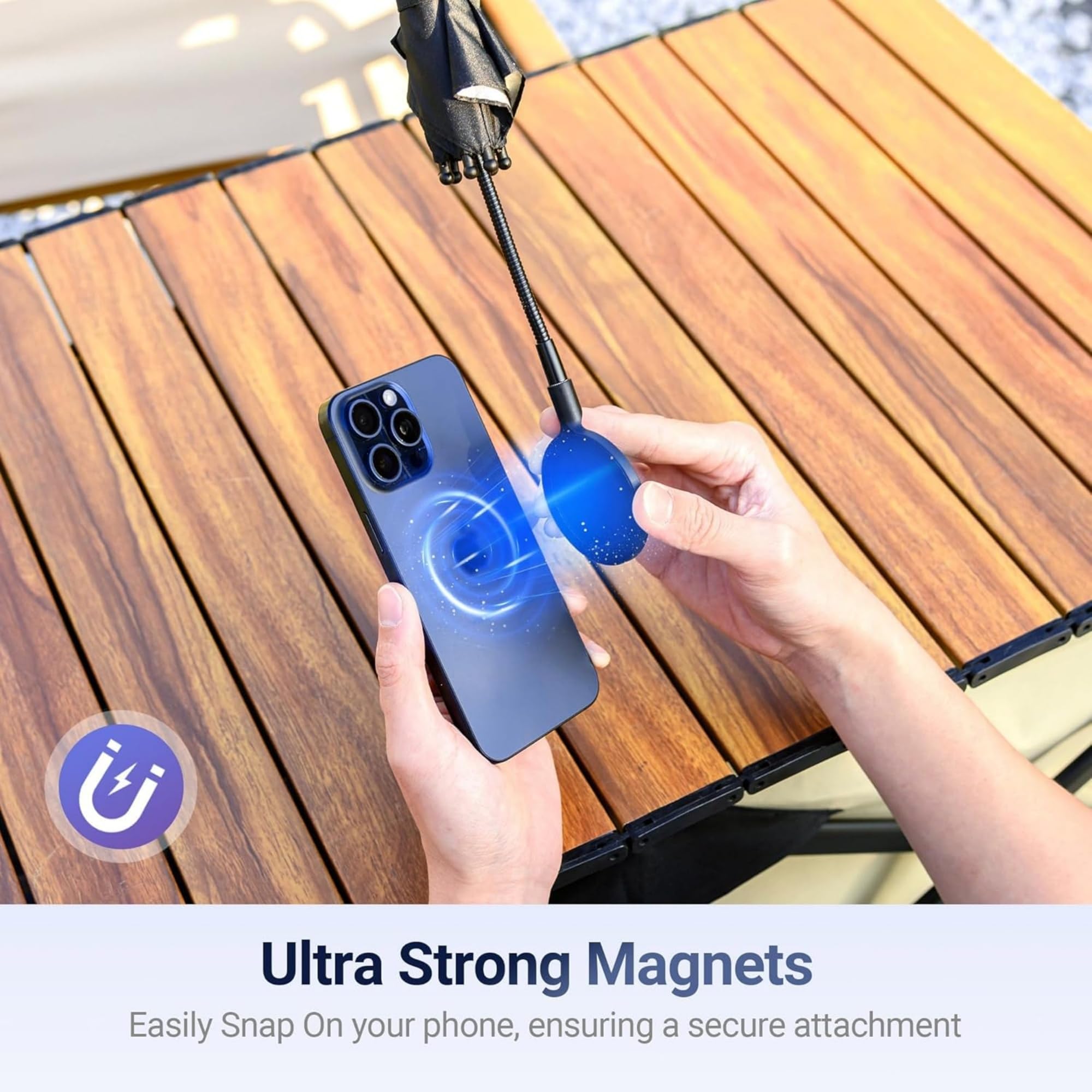 Kiorafoto Parapluie pour téléphone portable avec revêtement anti-UV noir, protection UV UPF 45+, pare-soleil pour téléphone portable pour iPhone17/16/15/14/13