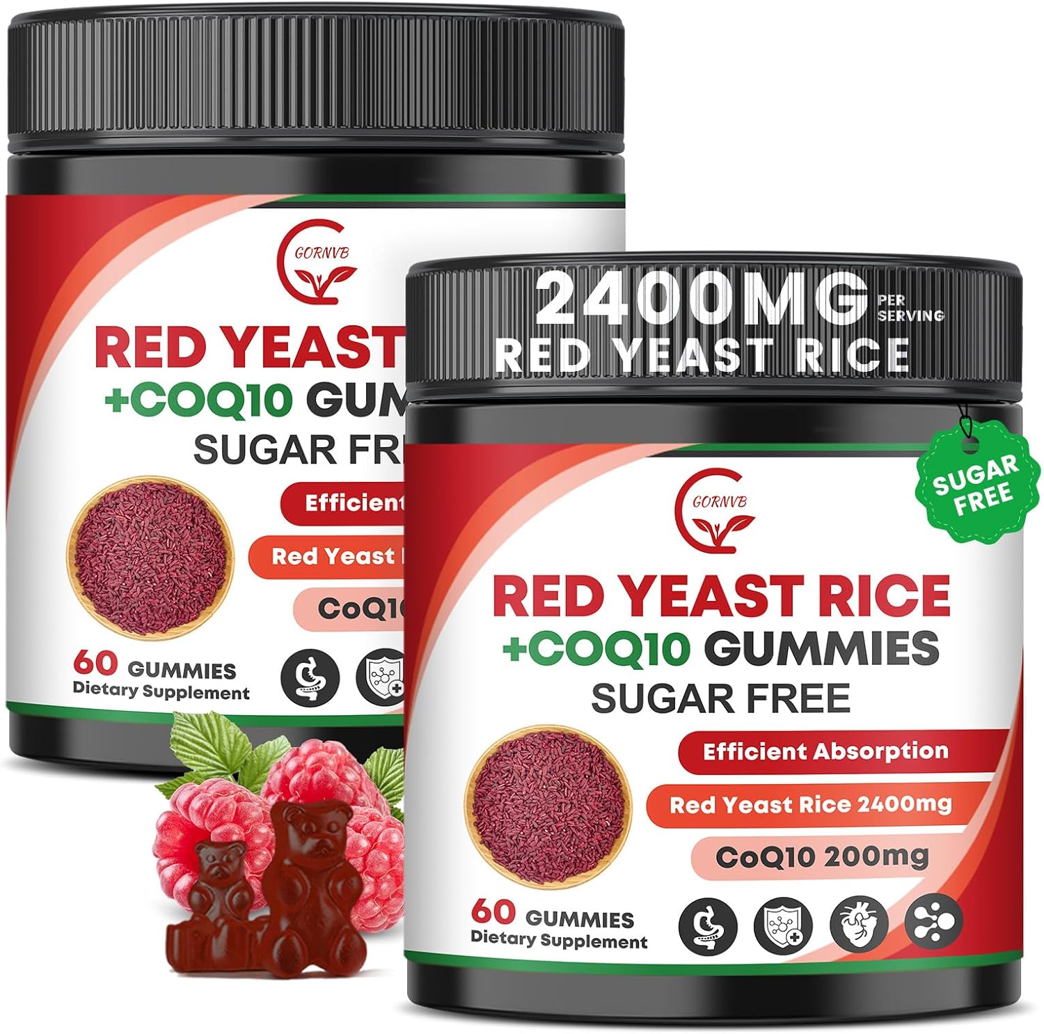 Red Yeast Rice with Coq10 Gummies, Red Yeast Rice 2400 mg with CoQ10 200 mg for Cholesterol Support, Heart Health Supplement, Sugar Free, Non-GMO, Vegan – 120 Counts
