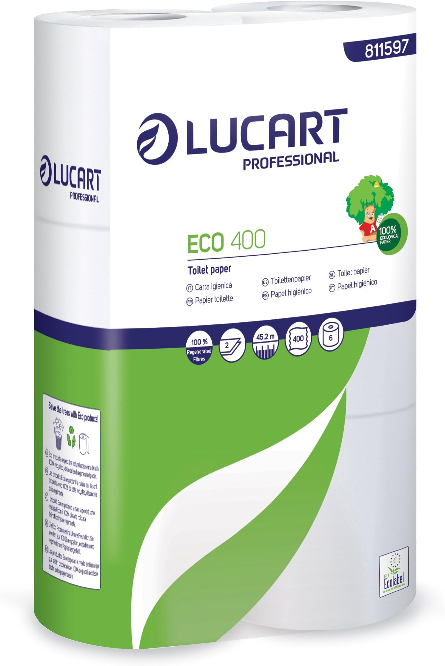 Lucart Professional 811597 Toilet Paper Rolls, Eco 400 (Pack of 30)