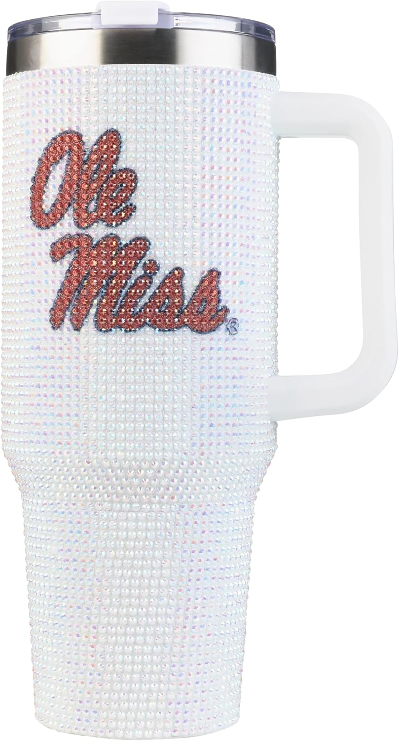 The Memory Company Officially Licensed 40oz White Bling Game Day Tumbler, University of Mississippi