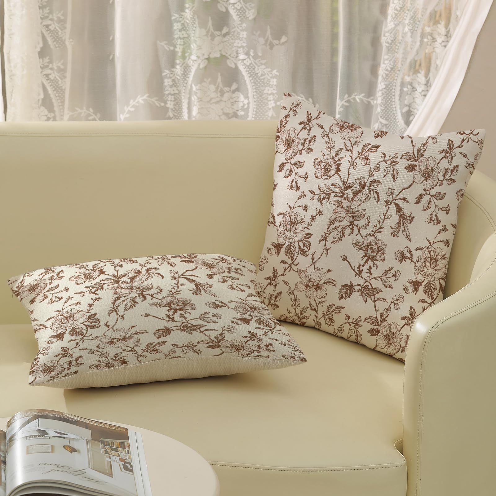 Set di 2 federe per cuscini floreali vintage, 40,6 x 40,6 cm, con fiori