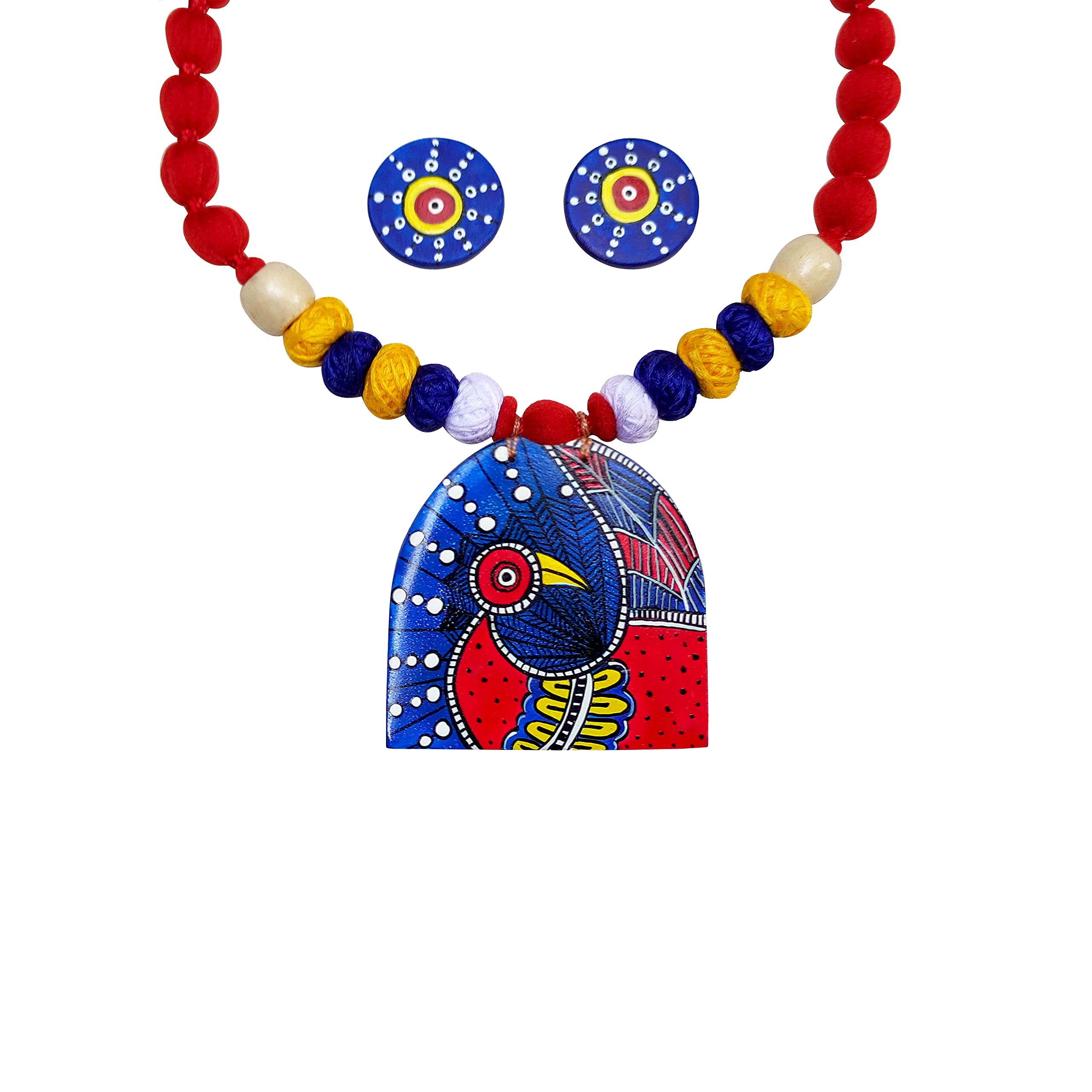 Karukala Synthetic Clay Fabric Madhubani Mithila Art pecock painting Fully Handcrafted Necklace and Ear Ring Jewellery sets For Women and Girls (Color Blue,Size:Free) (B09GP7BRZW) Amazon Price History, Amazon Price Tracker