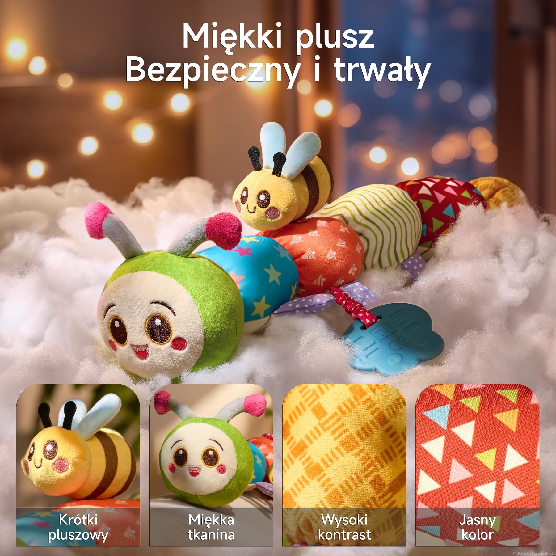 TUMAMA KIDS Zabawki dla niemowląt 0 3 6 miesięcy gąsienica sensoryczna Montessori zabawka dla dziewczynki , pluszowa zabawka dla niemowląt z grzechotką, gryzak, marszczony papier