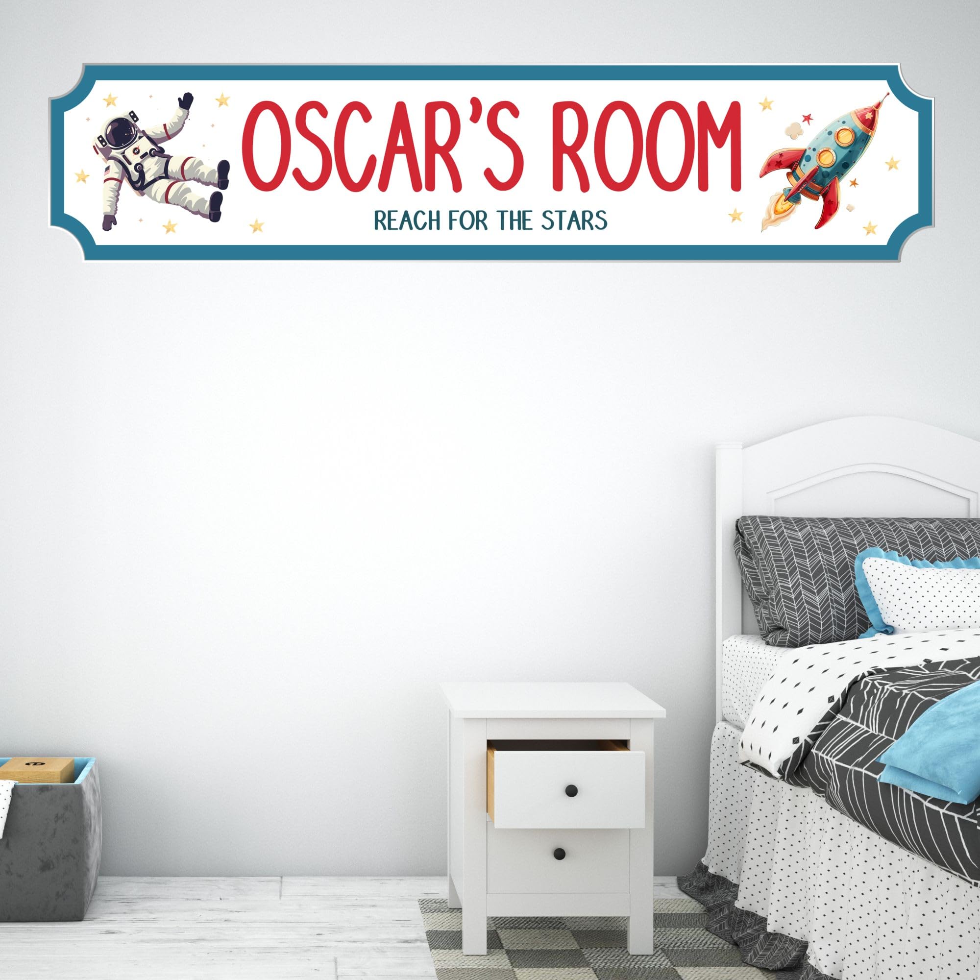 Personalised Children's Room Street Sign Plaque - Custom MDF Wood or Acrylic Sign Gift for Boys, Home, Kids Room, Games Room Decor with 7 Designs (Space, Acrylic - Medium 390mm x 85mm)