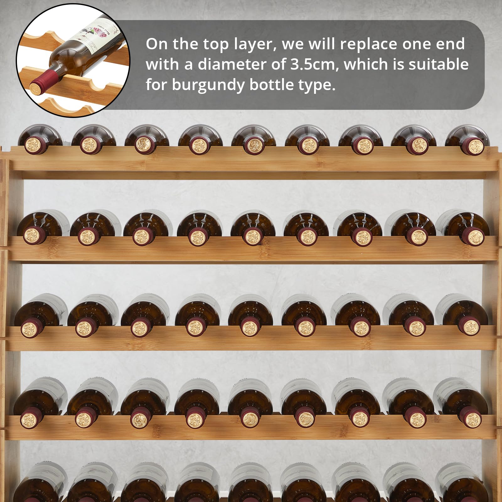 GarveeHome 72 Bottle Stackable Wine Rack, 8-Tier Solid Wood Storage, Freestanding Floor & Countertop, Perfect for Kitchen, Bar & Cabinet, Wobble-Free Design