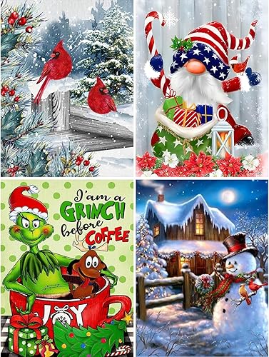 VeGuude Kits de pintura de diamantes para adultos, paquete de 4 kits de arte de diamantes 5D de gnomo de Navidad, manualidades de bricolaje para