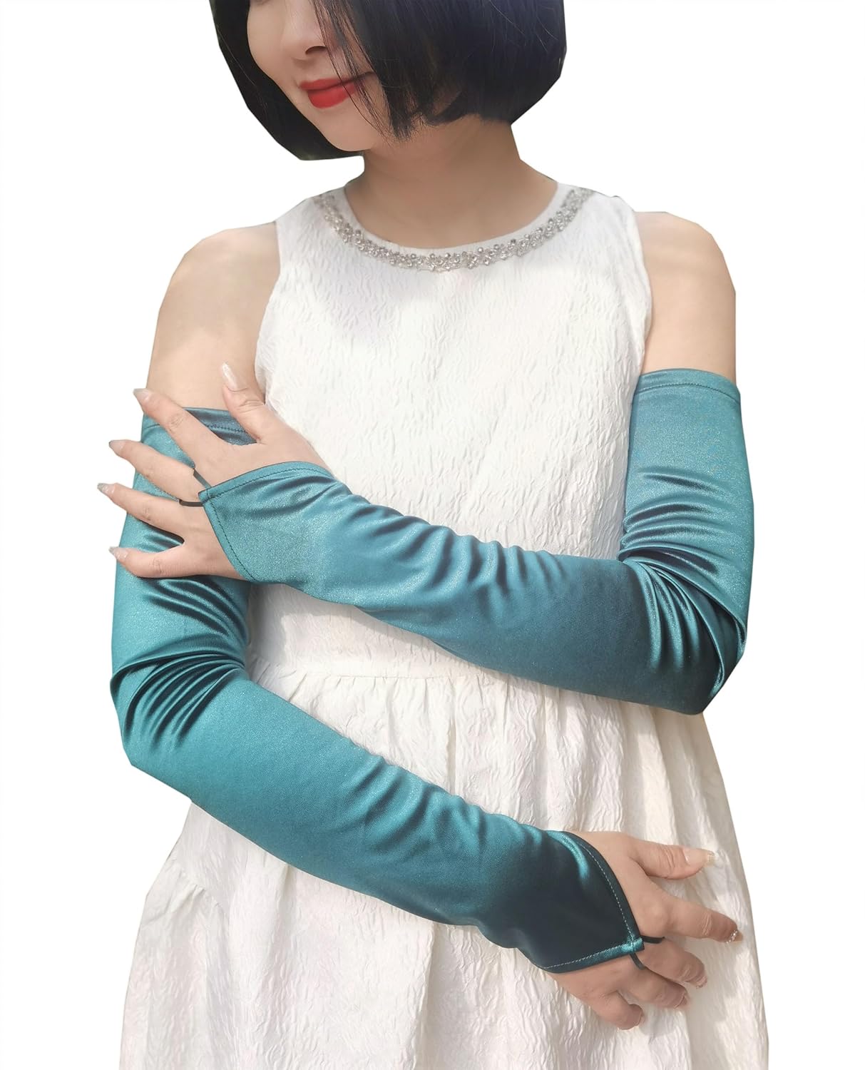 YHDDYG Elbow Length Fingerless Satin Opera Gloves Women Dressy Bridal Accessory Wedding Party Formal Costume Gloves S65