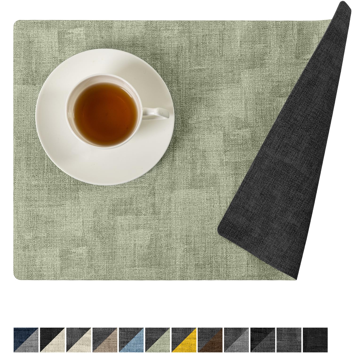 Romanstile Reversible Vinyl Placemats Set of 8, Faux Leather 100% Waterproof Oil-Proof Wipeable Place Mats, Heat Resistant Dual Sided Table Mats for