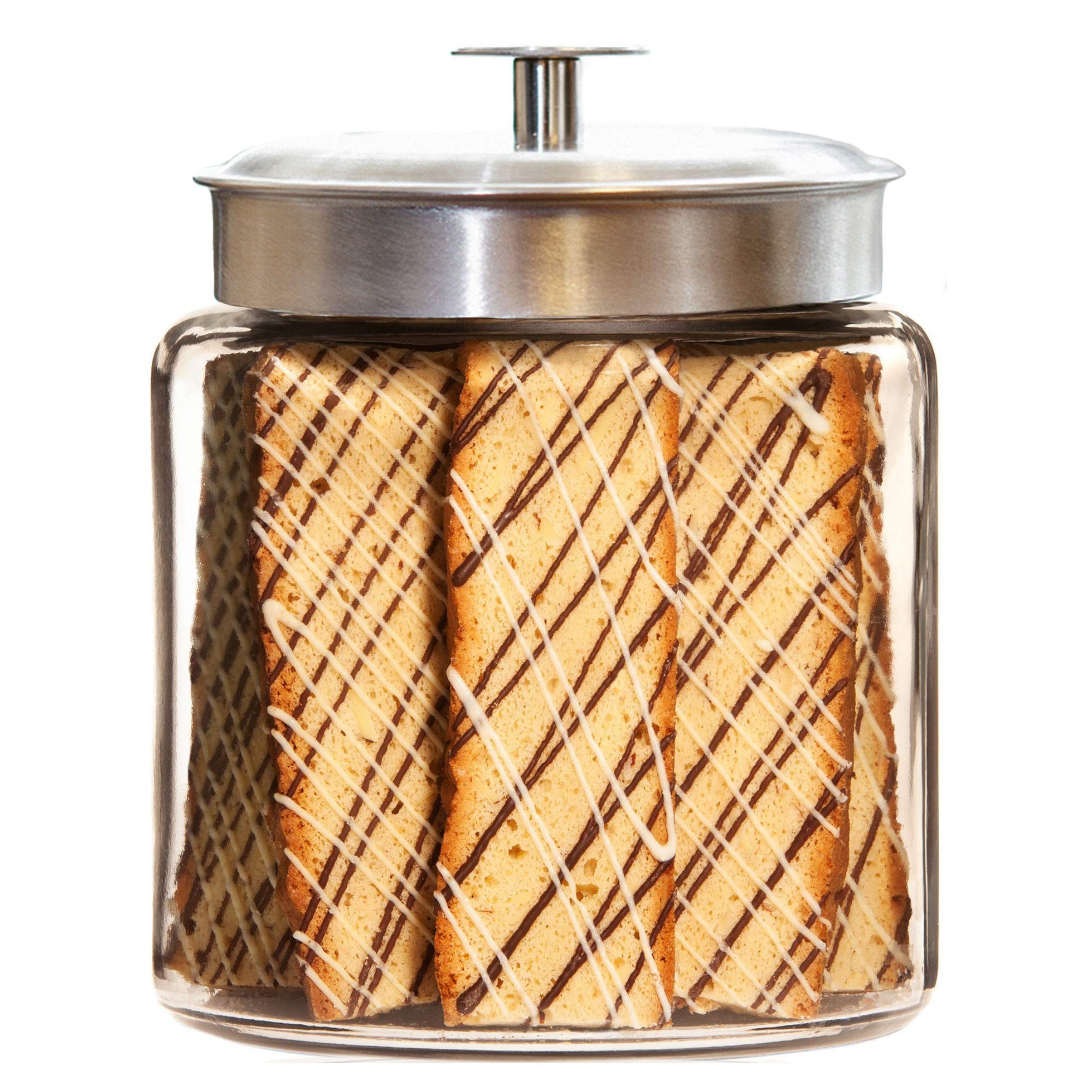 Double Chocolate Roasted Almond, Giorgio Cookies Biscotti in a Classic Glass Cookie Jar, Traditional Italian Tea Biscuits, Handmade Fresh, One Dozen Original Treats