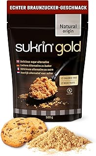 SUKRIN Gold natürliche Alternative zu Brauner Zucker und Rohrzucker, kalorienfreier Zuckerersatz mit Erythrit Stevia Mischung, Zucker Ersatz, vegan, glutenfrei, Non-GMO, kosher, keto-freundlich, 500g