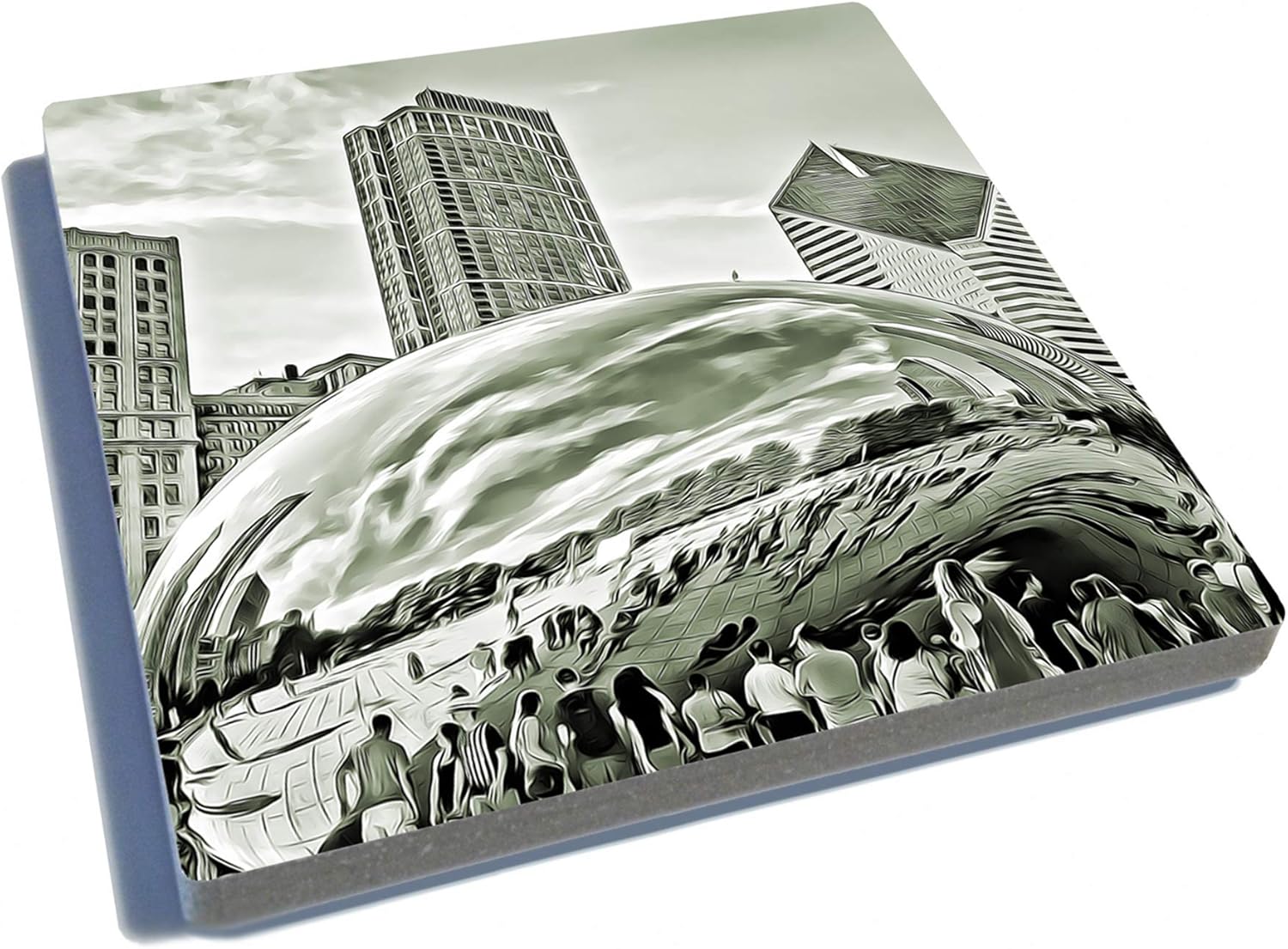EXIT82ART - Stone Drink Coasters (Set of 4). Iconic Chicago. Sepia Toned, Tumbled Stone, Cork-Backed.
