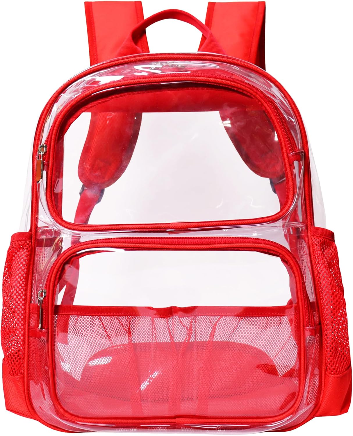 Clear Backpack Heavy Duty,17'' Transparent Bag See Through Backpack for College Work Travel Security,Red