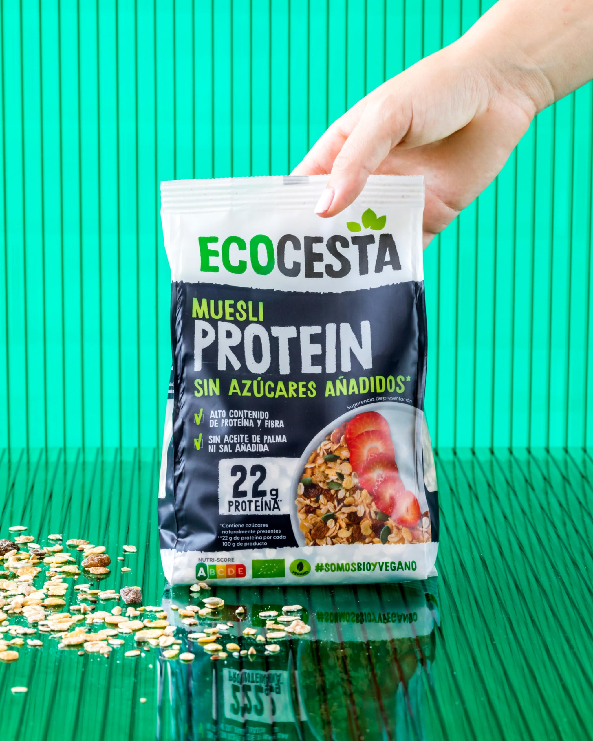 ECOCESTA MEJOR CADA DIA Muesli Protein, 375 g, Cereales de Avena con Soja, Alto Contenido en Proteína y Fibra, Aporta una Dosis Extra de Energía, Cereales de Desayuno