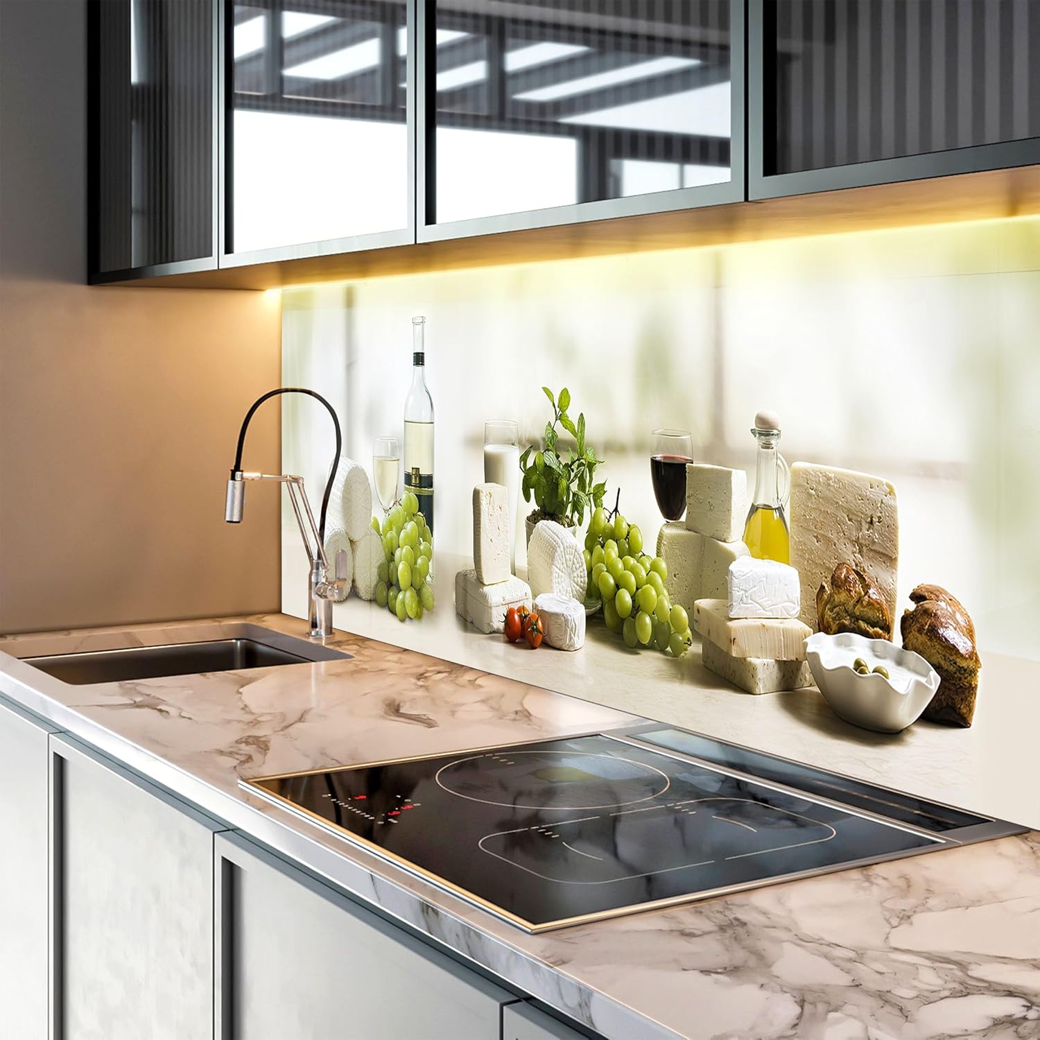 Myphotostation.com 25Wx58H'' Tempered Glass Stove Backsplash Kitchen Tile Decor Stove Back Cover Glass Splashback Tile for Stove Top Cover Toughened Glass Cooker Protector 65