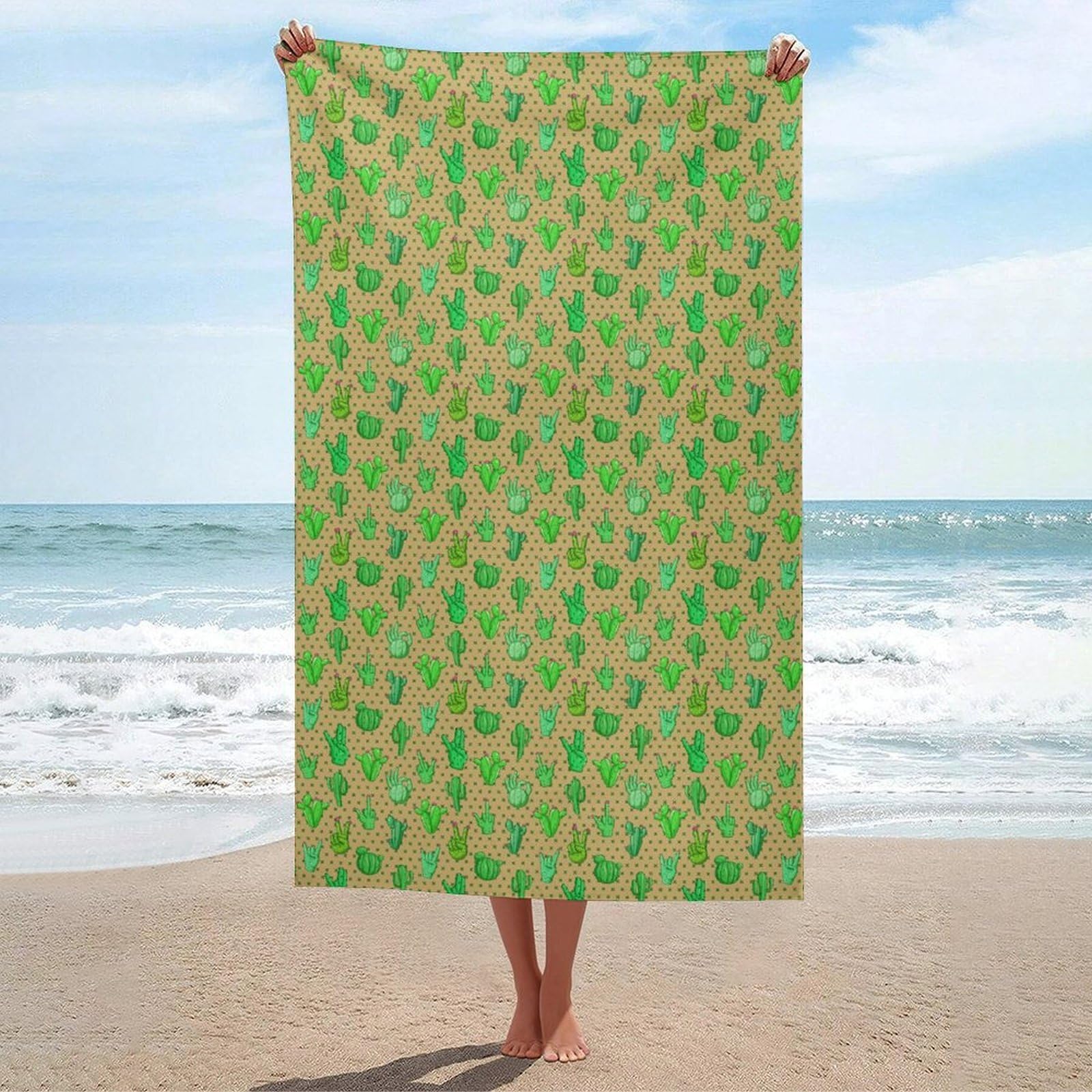 Anceky Beach Towel Soft Funny Cactus Bath Towels Quick Dry Bath Towel for Beach Pool Yoga Swim Shower 31 X 51 in