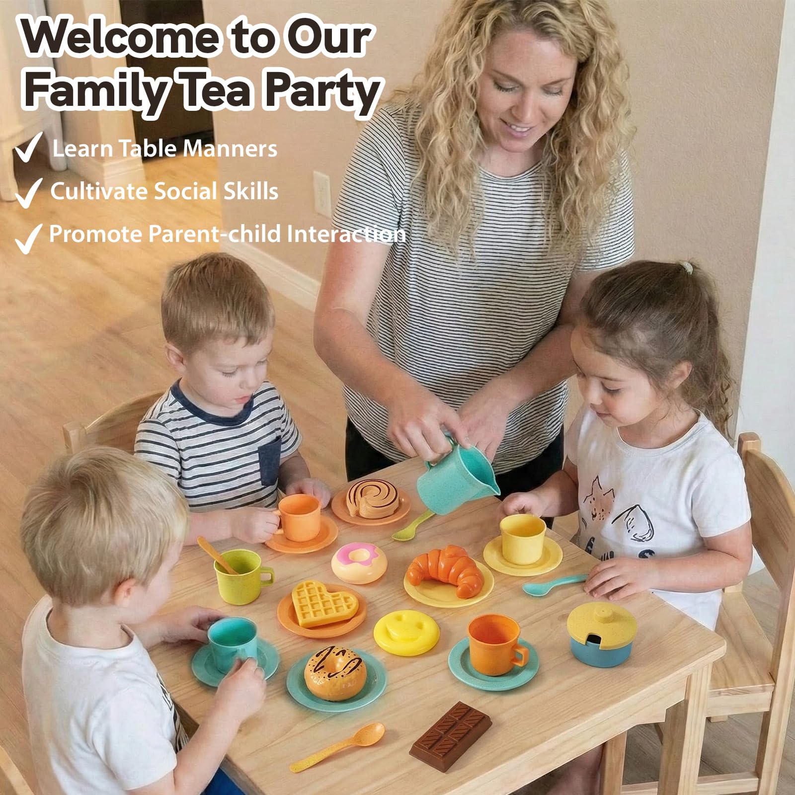 HERSITY Picknickkorb Kinder Teeservice Spielküche, Picknick Kinder Set mit Decke, Tee Set mit Dessert Spielzeug Outdoor, Geschenk für Jungen Mädchen 3 4 5 Jahre