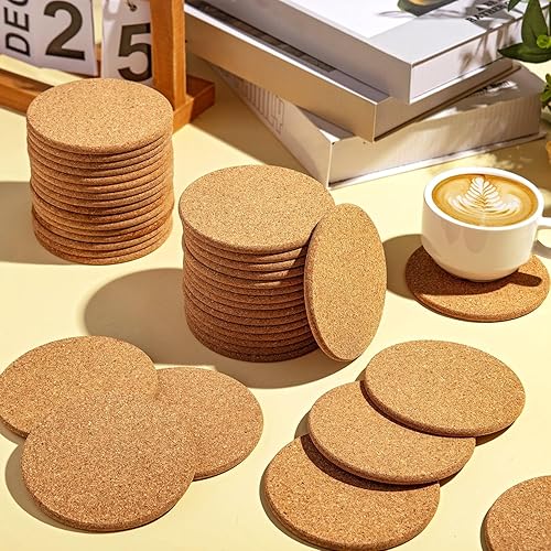 Miniatura 6 de Posavasos de corcho para bebidas, 40 posavasos reutilizables de borde redondo a granel, 3.5 pulgadas de grosor, absorbentes, resistentes al calor,