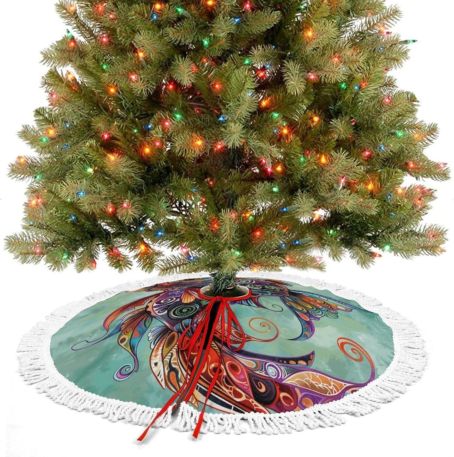 Christmas Tree Skirt Cute Xmas Trees Mat Skirts Personalization Christmas Round Tree Skirts for Holiday Party Decorative Supplies Curled Up Fish
