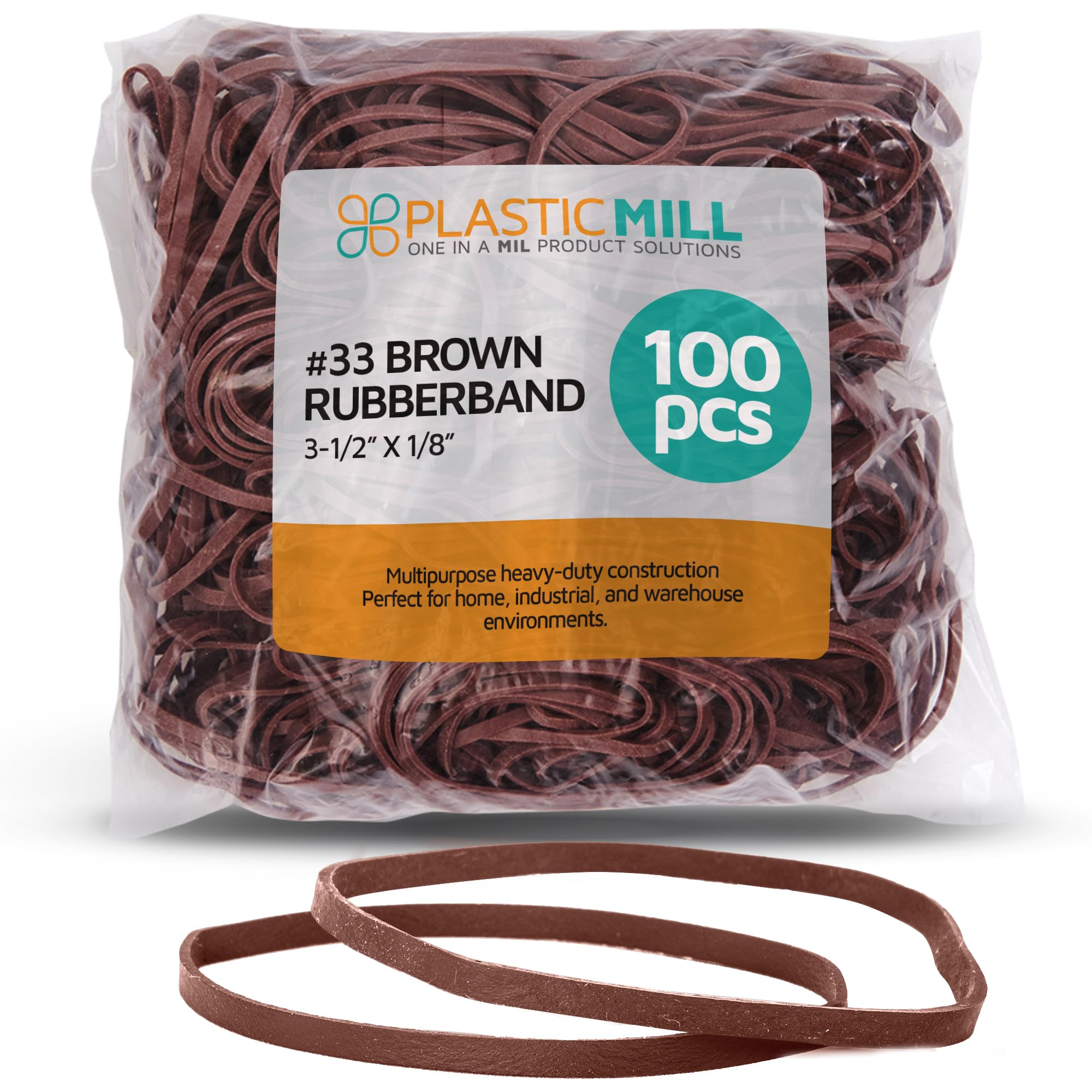PlasticMill Rubber Bands - #33 Size - Brown Rubberbands - 100 Count.