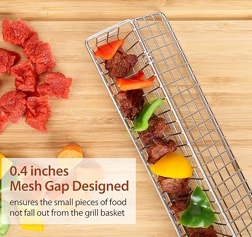 Miniatura 2 de 4 cestas extralargas de acero inoxidable de 22 pulgadas con mango plegable, rejilla de malla de 0.4 pulgadas y cesta de parrilla de fácil bloqueo,