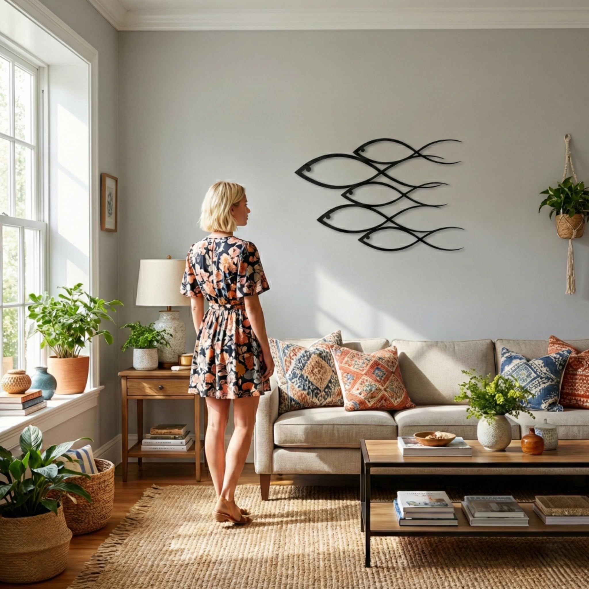 DEKADRON Décoration murale en métal, panneau mural en forme de poisson, 100 x 66 cm, pour intérieur et extérieur