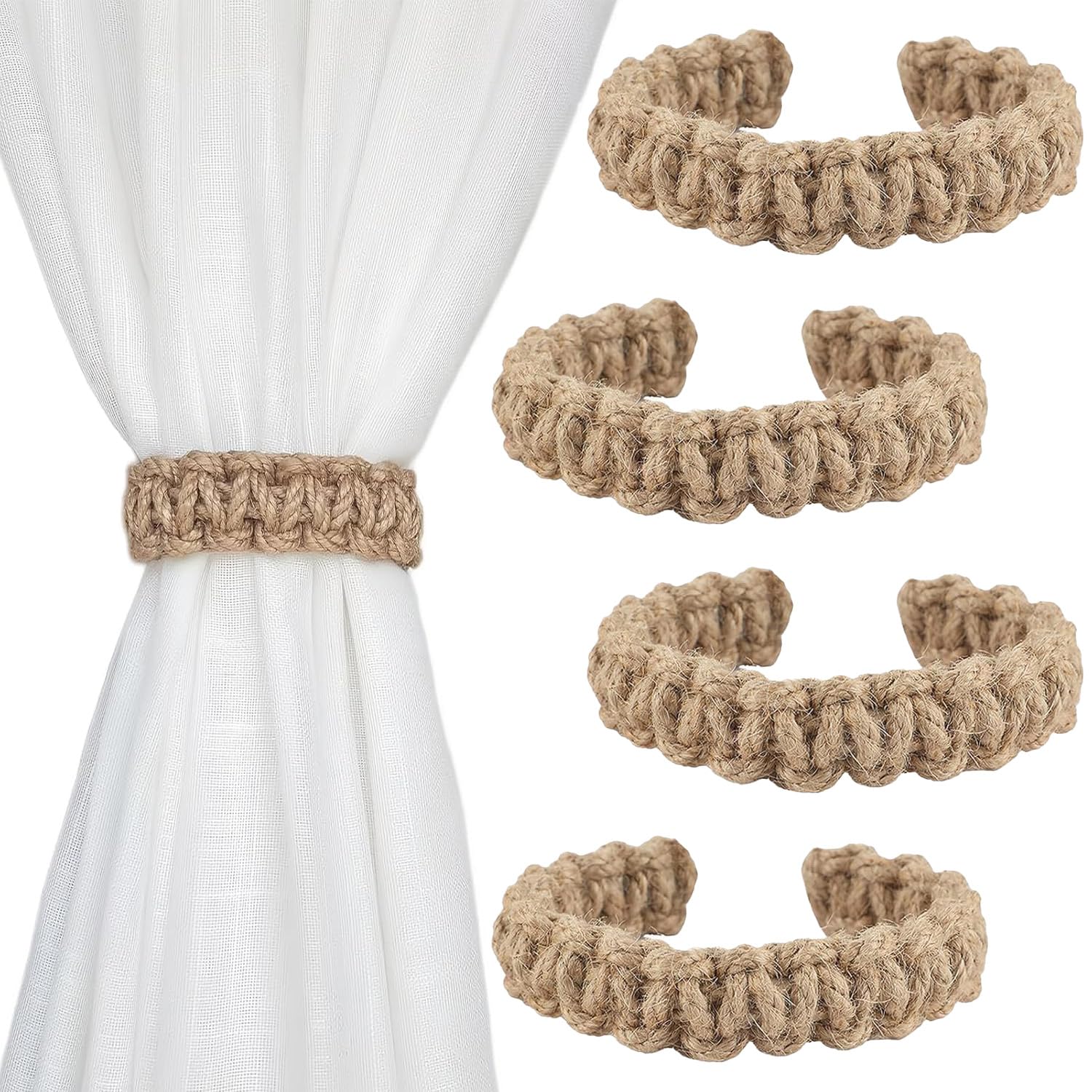 4-Piece Curtain Ties, Curtain Tie Backs Rope with Rustic Charm, Bohemian Style Curtain Tie Backs for Natural Light Control, 24x8 cm Dimensions