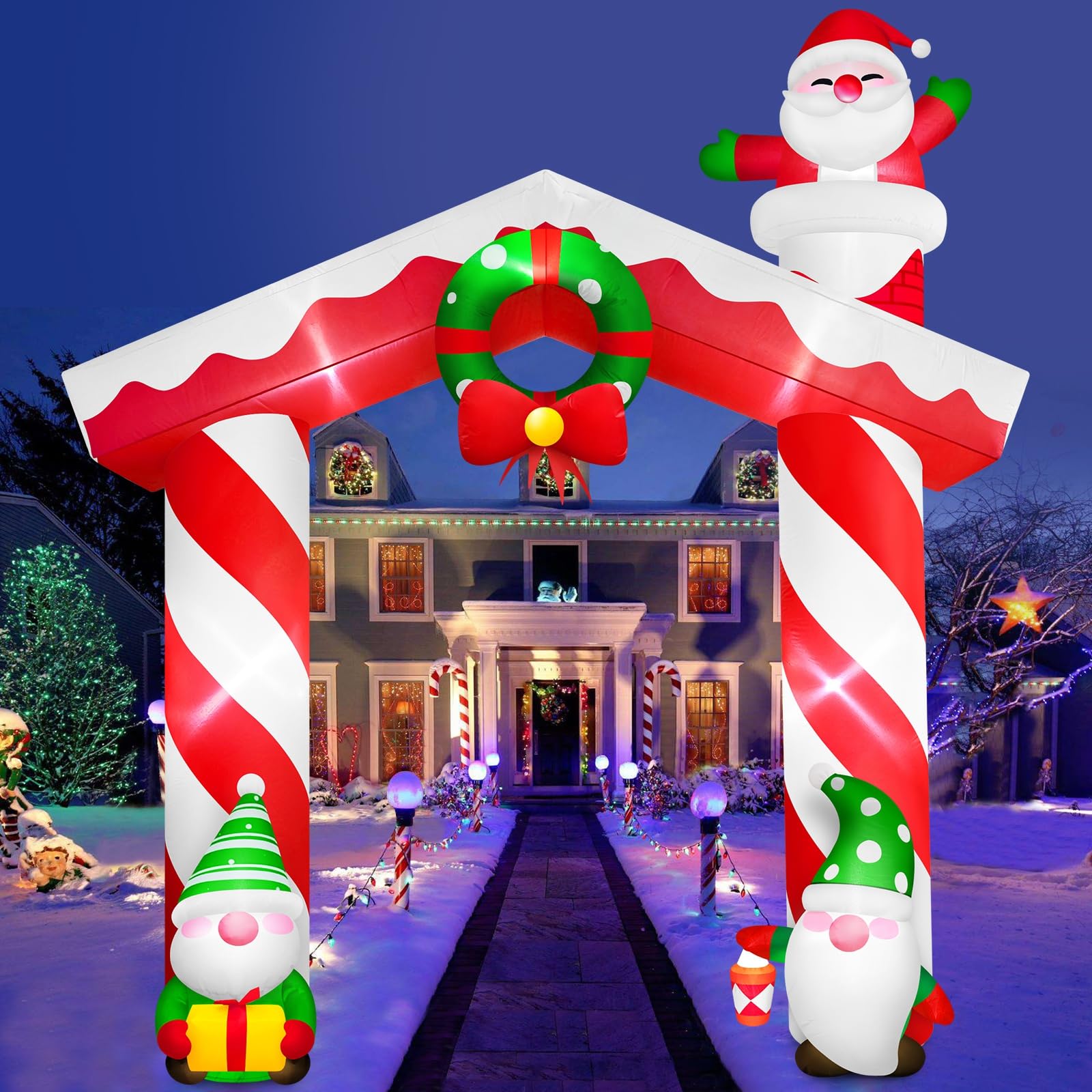Danxilu Gnomos inflables de Navidad de 10 pies y arco de Papá Noel para