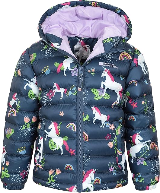 Mountain Warehouse Seasons Padded Kids Jacket - Water Resistant & Lightweight Insulated Rain Coat for Boys & Girls - Great for Autumn, Winter, School or Travelling Blue 2-3 Years