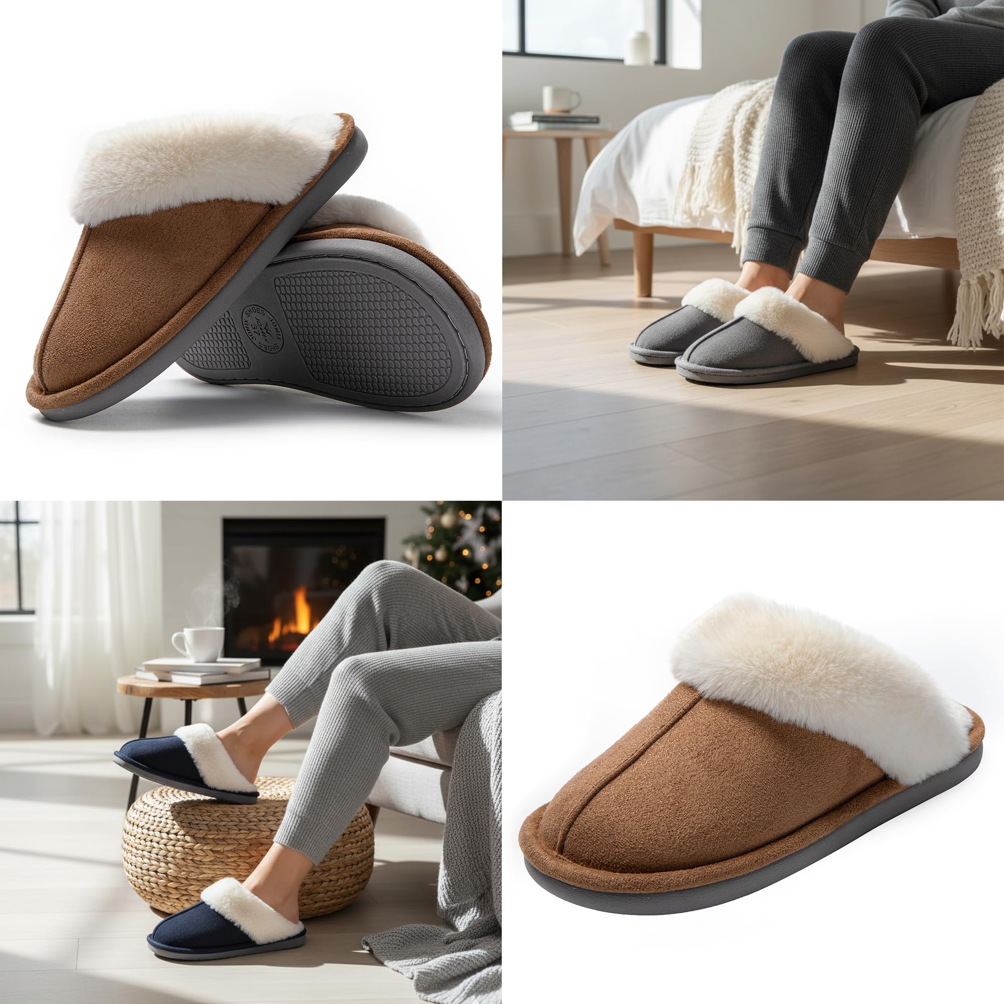 JOMIX Pantofole Donna Invernali Pelose Calde Effetto Camoscio con Fodera in Pelliccia Sintetica Ciabatte Casa Inverno Soletta Morbida Suola TPR Antiscivolo e Silenziosa