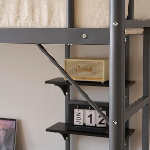 Miniatura 7 de Karl home Cama alta individual con escritorio y estantes de almacenamiento, litera individual con escritorio para niños, adolescentes y adultos,