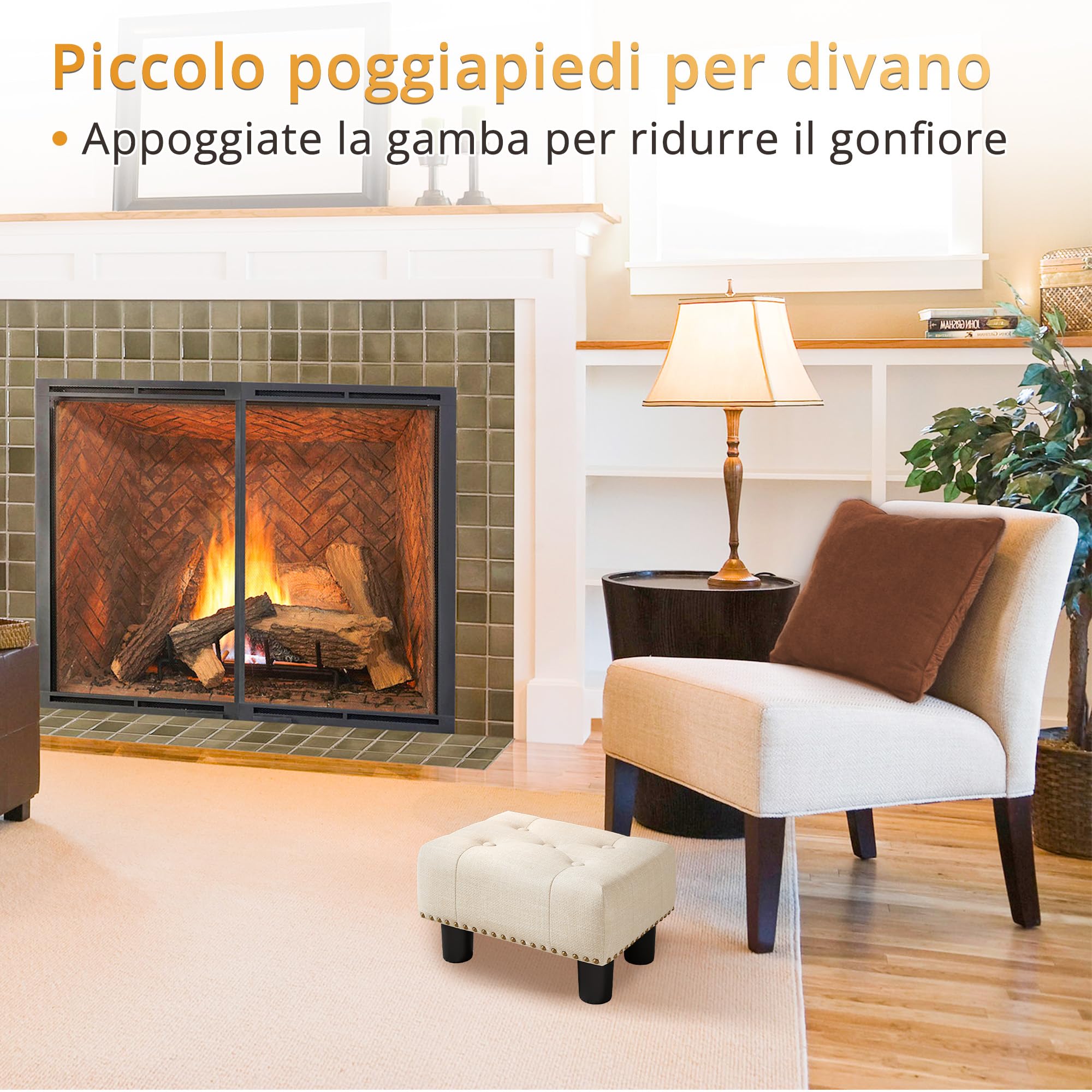 LUE BONA Pouf Poggiapiedi - Poggiapiedi Divano per Soggiorno, Camera Da Letto e Dormitorio - Sgabello Basso, Moderno, Lino, Beige