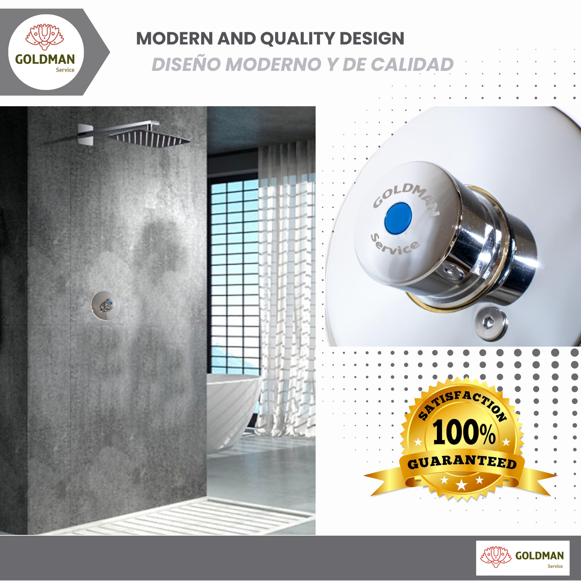 GOLDMAN SERVICE - Grifo Pulsador Mural Temporizador Regulable para Ducha y Lavabo - Controla el Tiempo y Reduce el Consumo de Agua 3 a 25 Segundos. H-H 1/2 Pulgadas