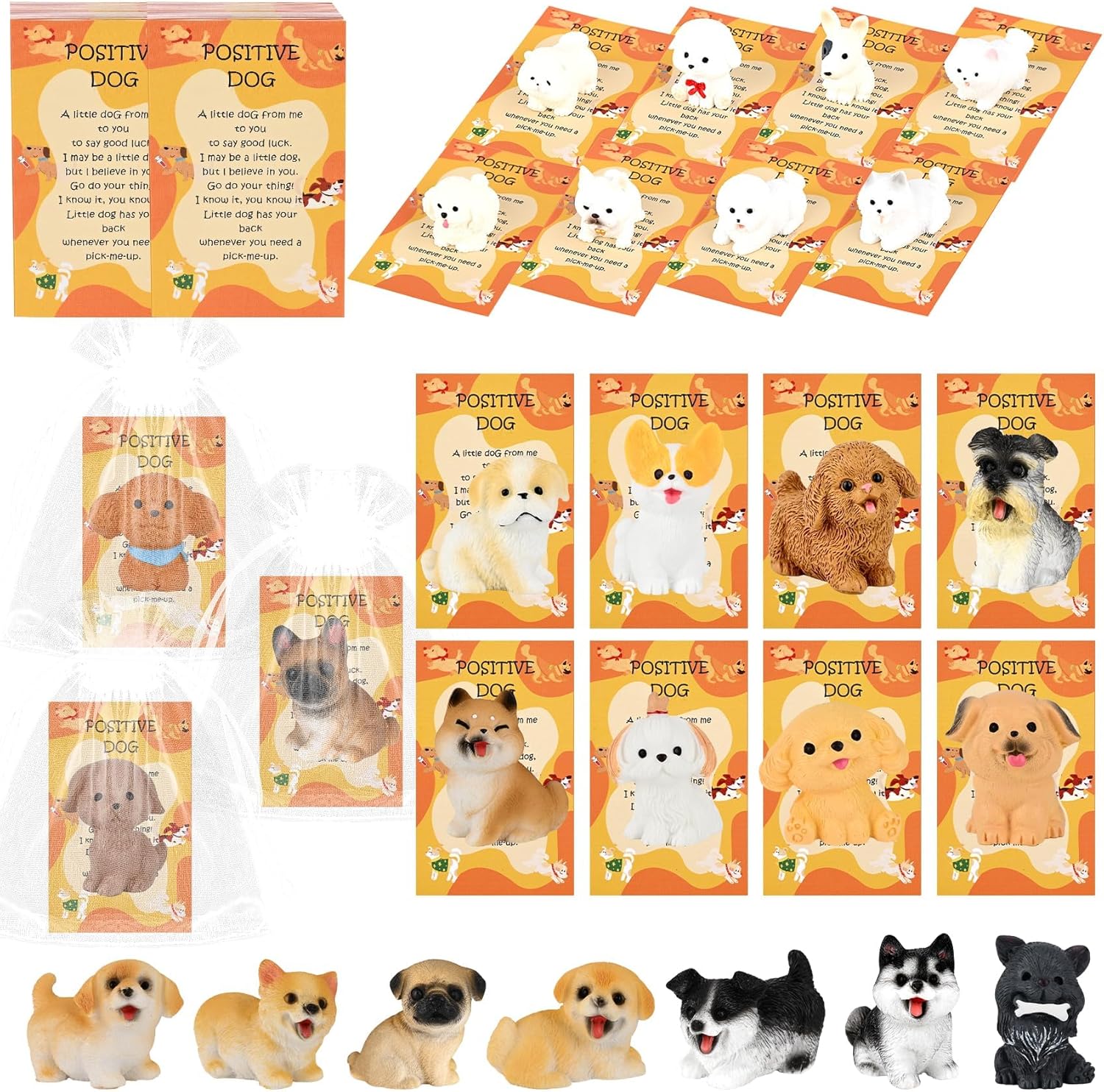 78 Pcs Positive Dog Gifts Bulk, Mini Resin Dog Figurines Employee Appreciation Gifts Box Breathing Gift Bulk for Coworker Team Desk Pets Thank You Teacher Dog Ornaments with Cheer up Card Box