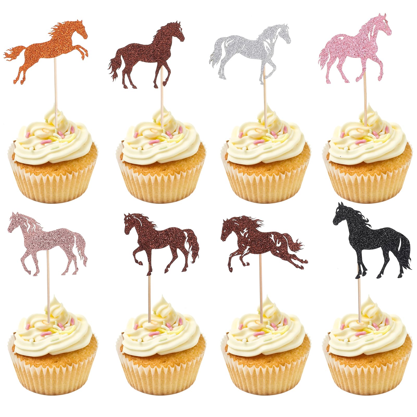 24 Pcs Horse Cupcake Toppers Equestrian Cake Toppers Horse Birthday Supplies Horse Shaped Party Decorations Supplies for Horse Racing Party Wedding Birthday Party
