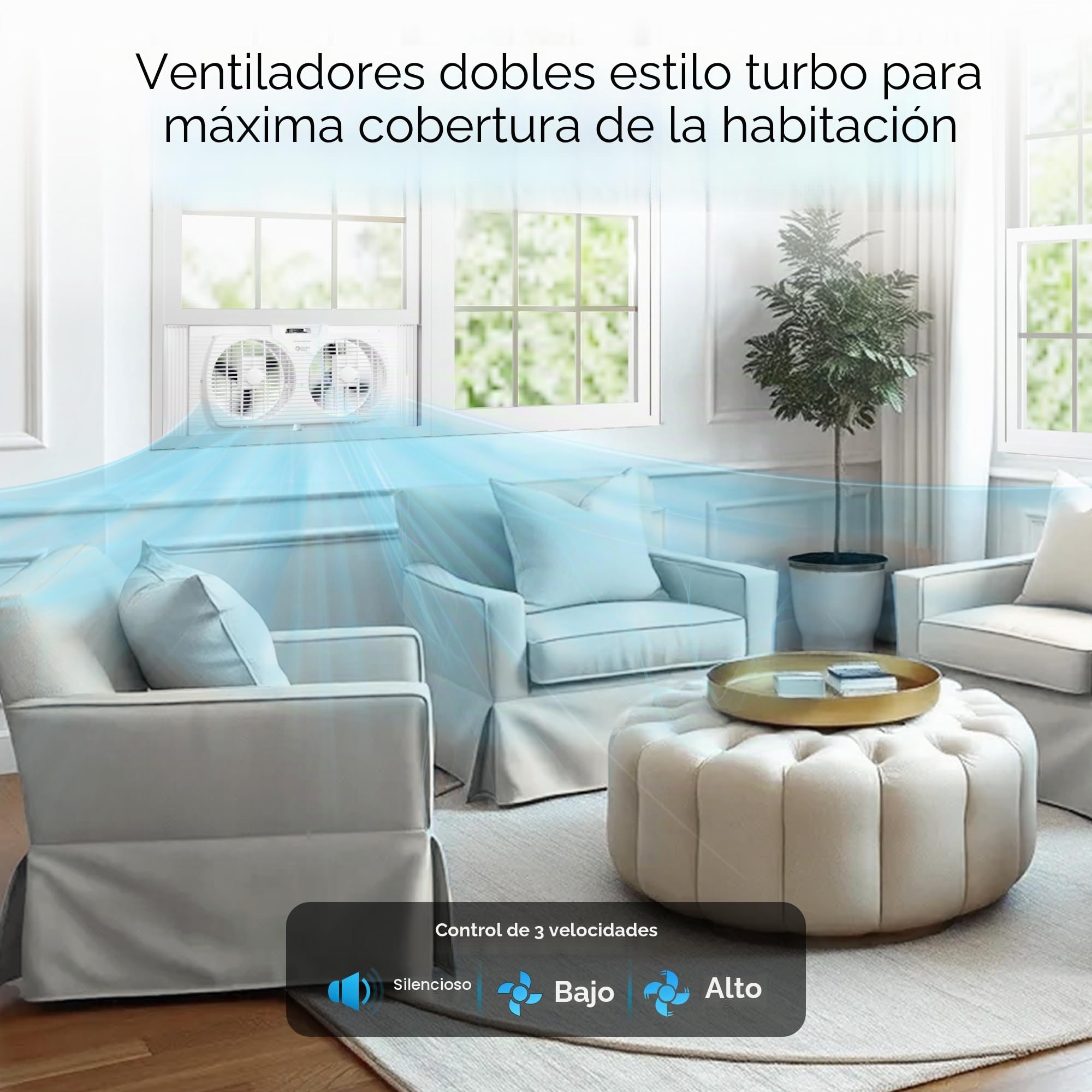 Comfort Zone Ventilador reversible de doble ventana de 9 pulgadas y 3 velocidades, ventilador de escape de ventana de doble hoja con expansores de bloqueo automático, 22.25 a 33 pulgadas de ancho