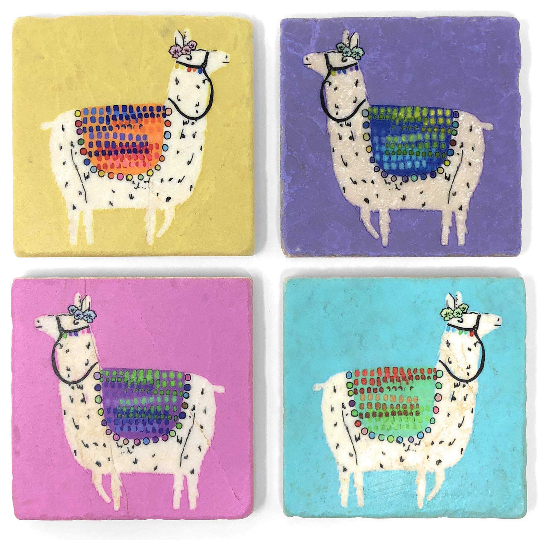 Studio VertuPastel Llamas Marble Coasters, Set of 4