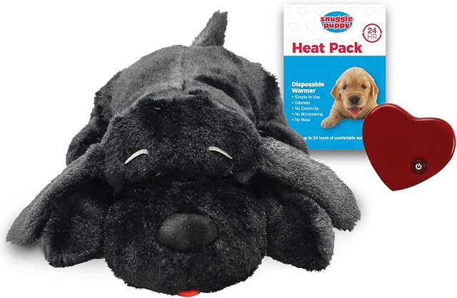 SmartPetLove Snuggle Puppy Heartbeat Stuffed Toy for Dogs - Pet Anxiety Relief and Calming Aid - Black