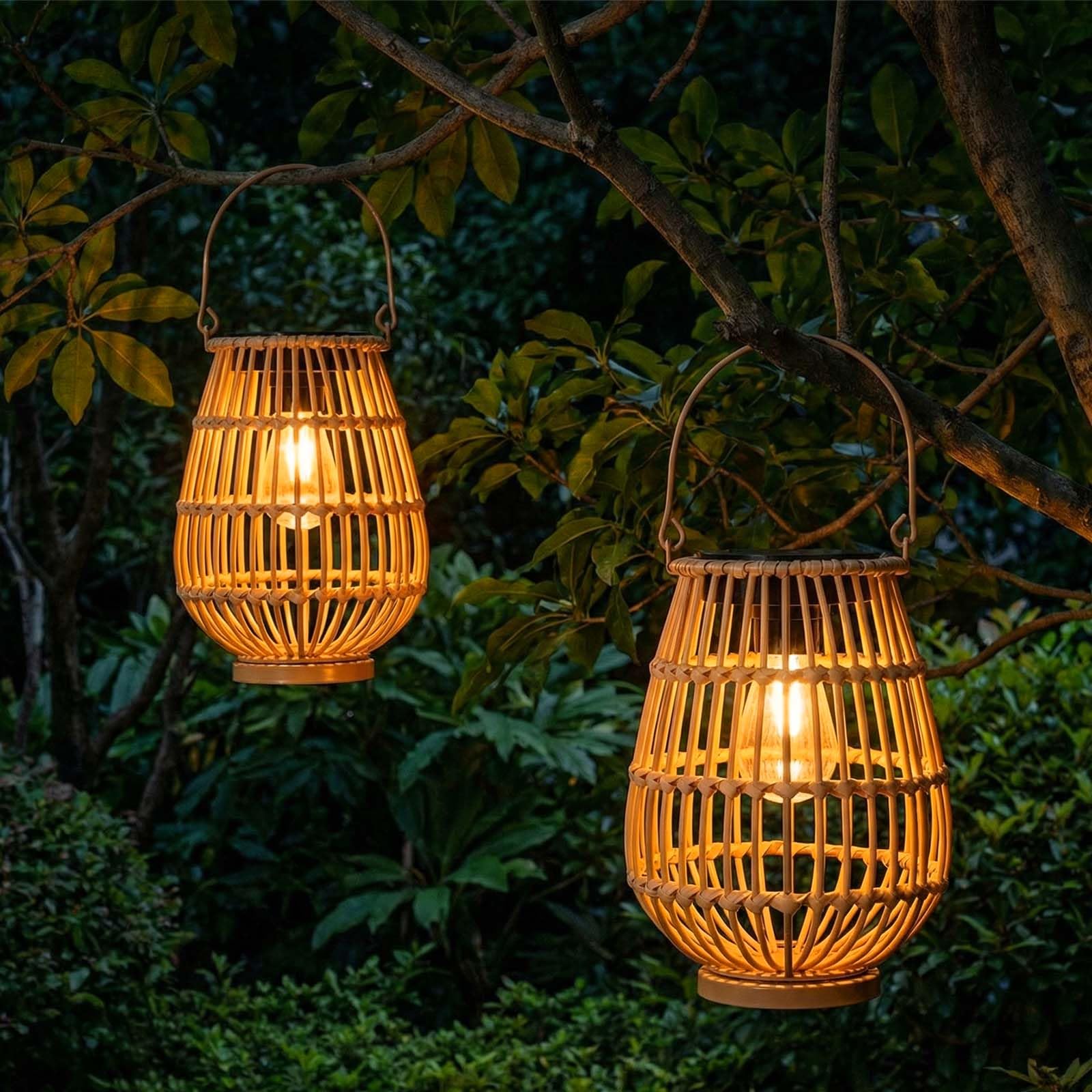 Lanterne solari per esterni, impermeabili, in rattan, confezione da 2
