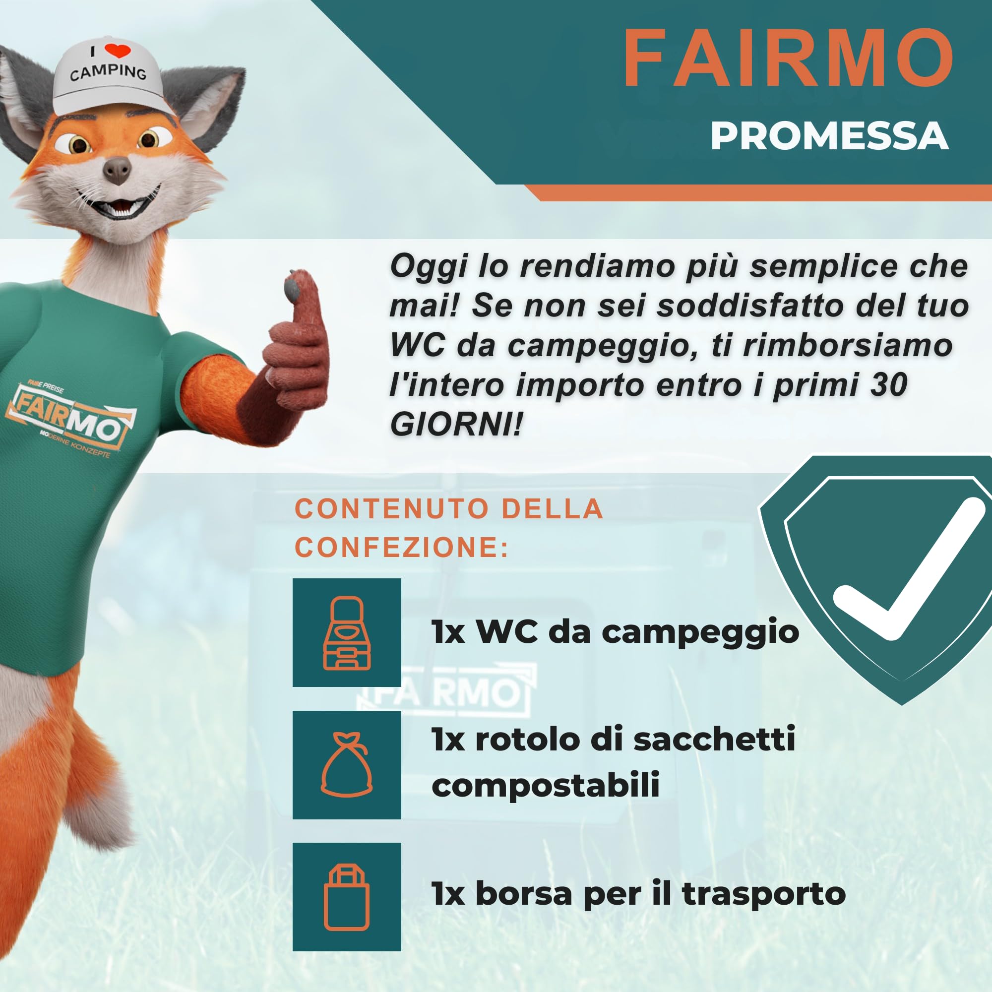 FAIRMO La toilette da campeggio compatta pieghevole (con custodia e 24 sacchetti) – WC asciutto campeggio senza prodotti chimici – Lettiera da campeggio con coperchio – in viaggio, festival, emergenza