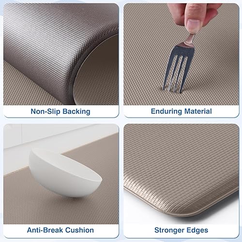 Miniatura 3 de StepRite Alfombrillas de cocina, 2 piezas de 17.3 x 30 pulgadas + 17.3 x 47 pulgadas, caqui