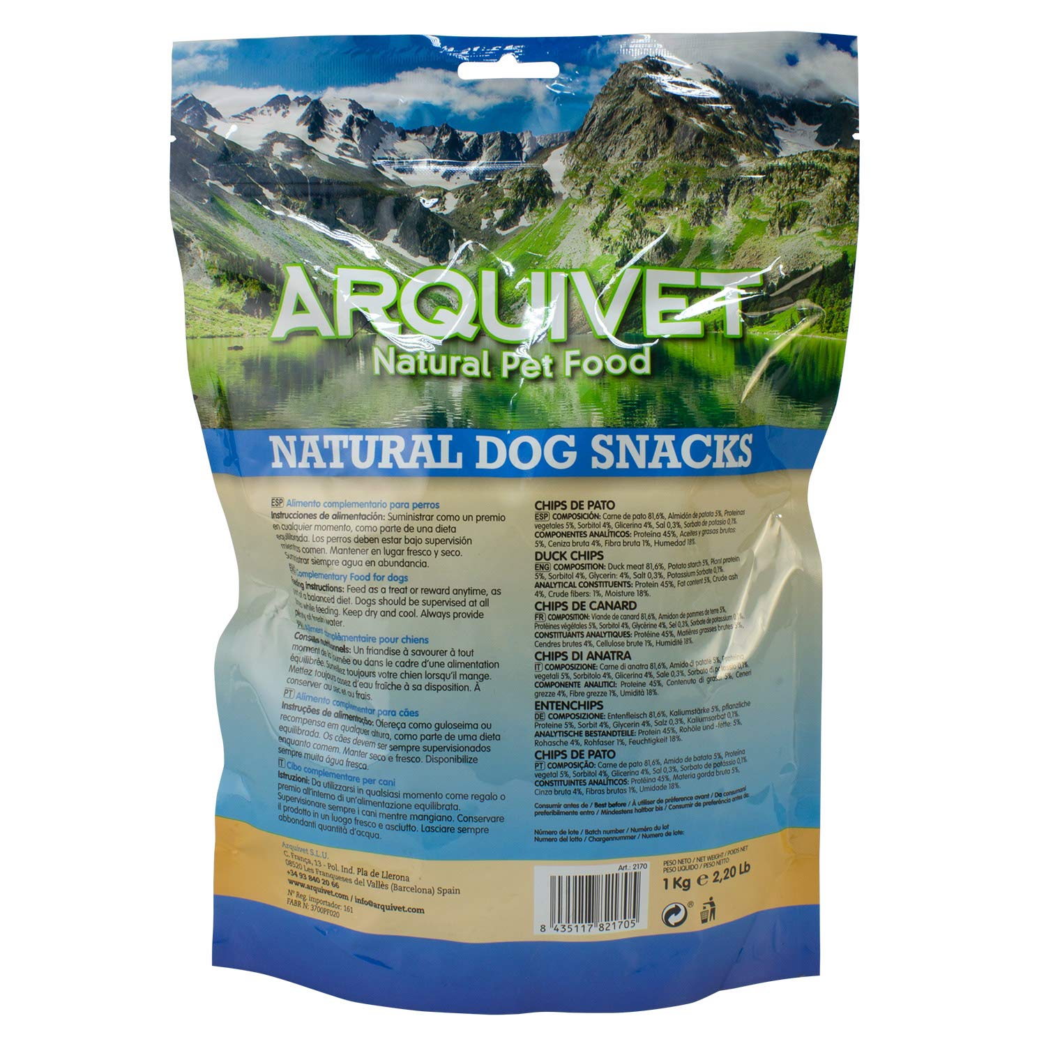 ARQUIVET Chips de canard 1 Kg - 100% de collations de chiens naturels - bouts, récompenses et bonbons canines