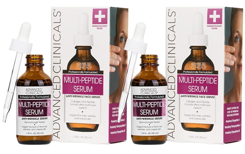 Sérum facial com peptídeos Advanced Clinicals, fórmula com vitamina E, quinoa e extrato de cica, Pacote com 2
